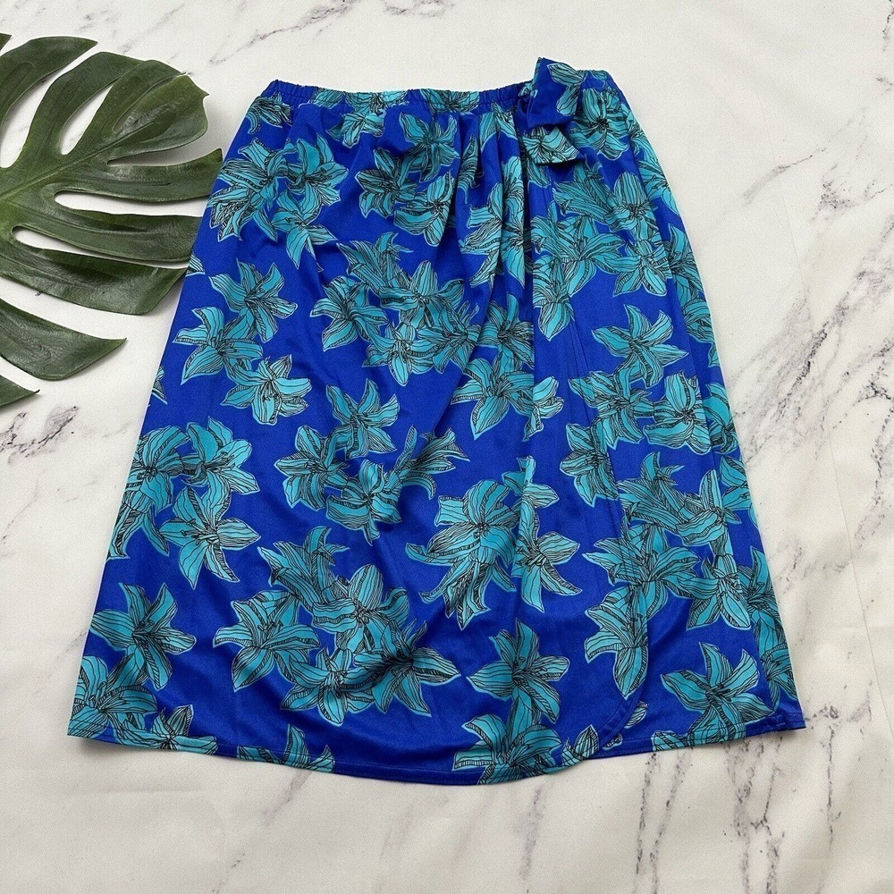 Jantzen Womens Vintage Swim Cover Up Skirt Size L Blue Teal Tropical Floral Wrap